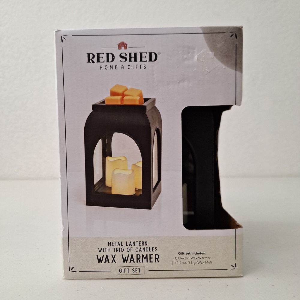 NIB Red Shed Brand Metal Lantern w/Candles Wax Warmer Honeycrisp‎ Cider Gift Set